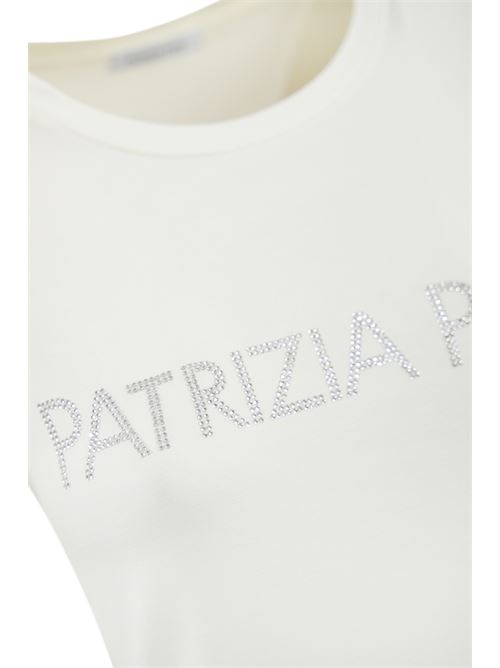 T-shirt in viscosa bianco con logo strass Patrizia Pepe | CM1419 J013W146